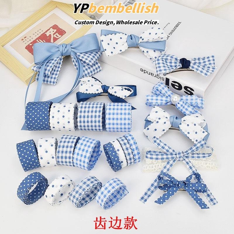 Custom Multi-Spec Blue Polka Dot Printed Fabric Ribbons for DIY Hair Bows - Design to Ship