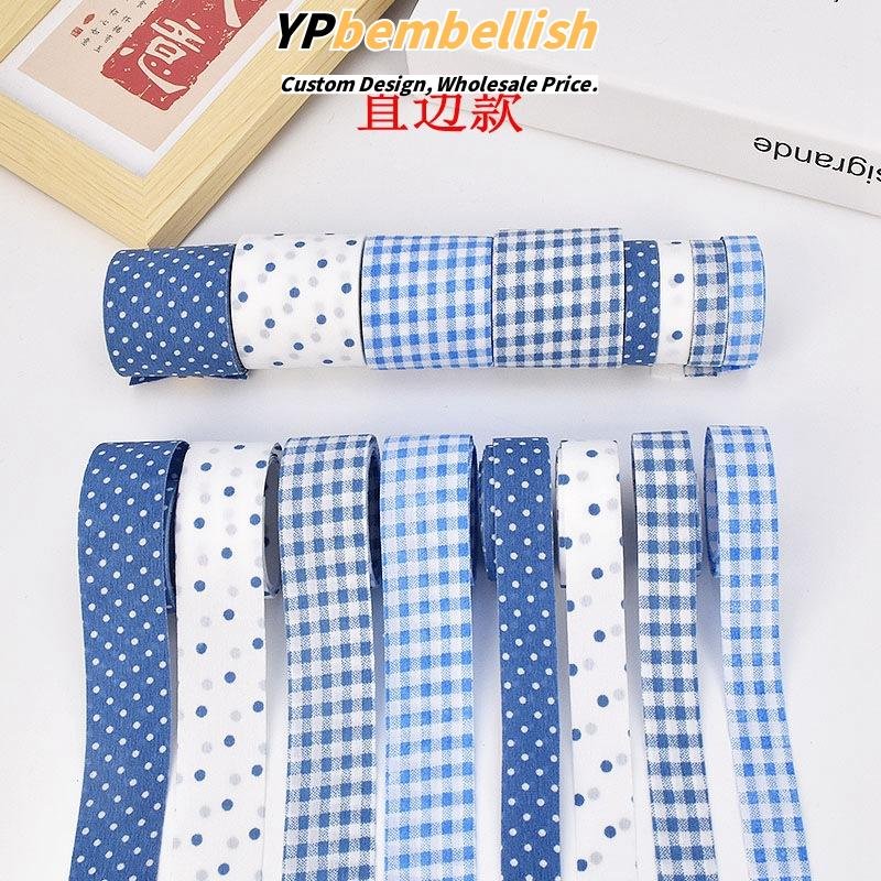 Custom Multi-Spec Blue Polka Dot Printed Fabric Ribbons for DIY Hair Bows - Design to Ship