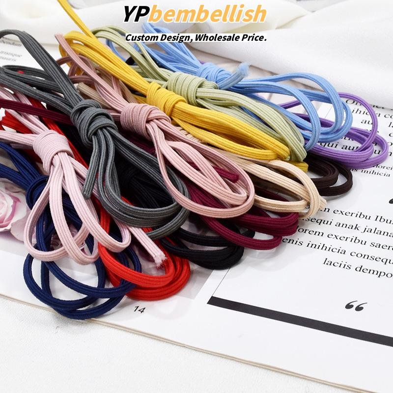 Custom 3mm Wide Solid Color Flat Elastic Bands for DIY Korean Hair Ropes - Low MOQ Ready