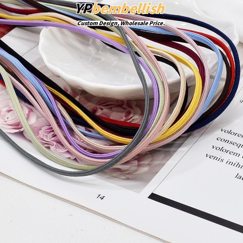 Custom 3mm Wide Solid Color Flat Elastic Bands for DIY Korean Hair Ropes - Low MOQ Ready