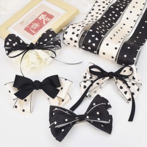 Custom 4cm Wide Single-Sided Polka Dot Heart Printed Fabric Ribbons for DIY Bows - Wholesale Factory