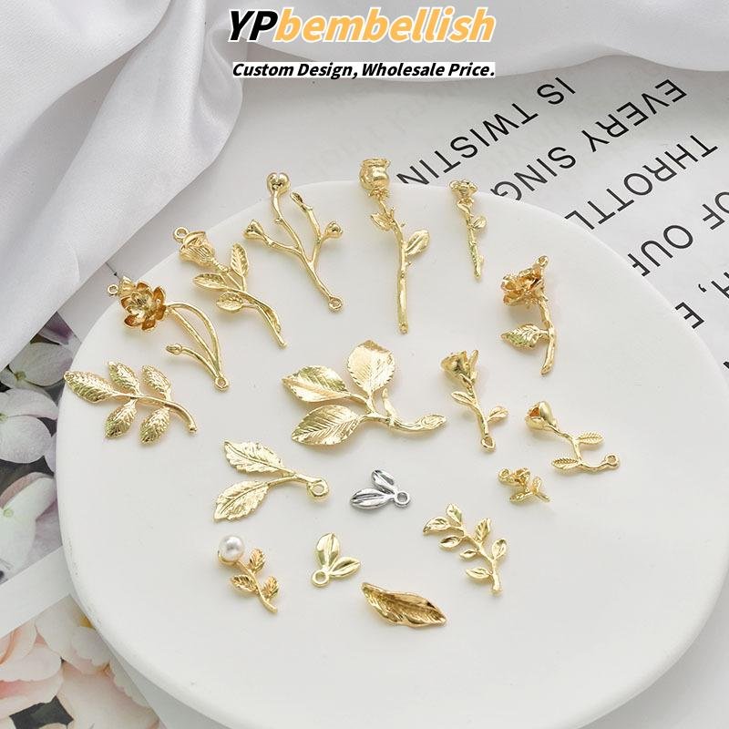 Custom Fashion Alloy Leaf Rose Flower Pendants for DIY Earrings - OEM Available