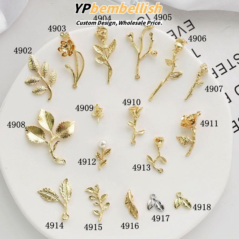 Custom Fashion Alloy Leaf Rose Flower Pendants for DIY Earrings - OEM Available