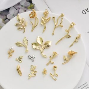 Custom Fashion Alloy Leaf Rose Flower Pendants for DIY Earrings - OEM Available