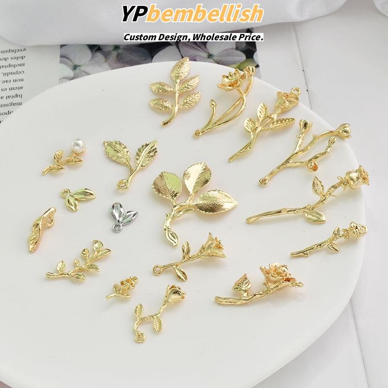 Custom Fashion Alloy Leaf Rose Flower Pendants for DIY Earrings - OEM Available