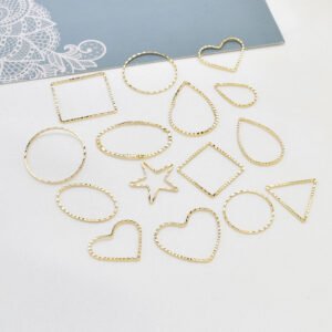 Custom Pure Copper 18K Gold Plated Geometric Etched Pentagram Heart Shapes for DIY Earrings - Fast Production