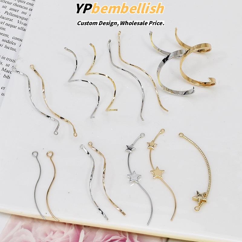 Custom Faceted Wave Curve S-Line Alloy Earrings with Hanging Hooks for DIY - Fast Production