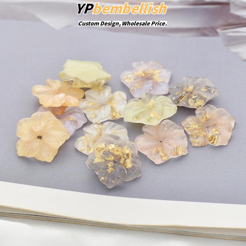 Custom Personalized Gold Foil Inlaid Resin Five-Petal Flowers for DIY Hair Clips - Wholesale Factory