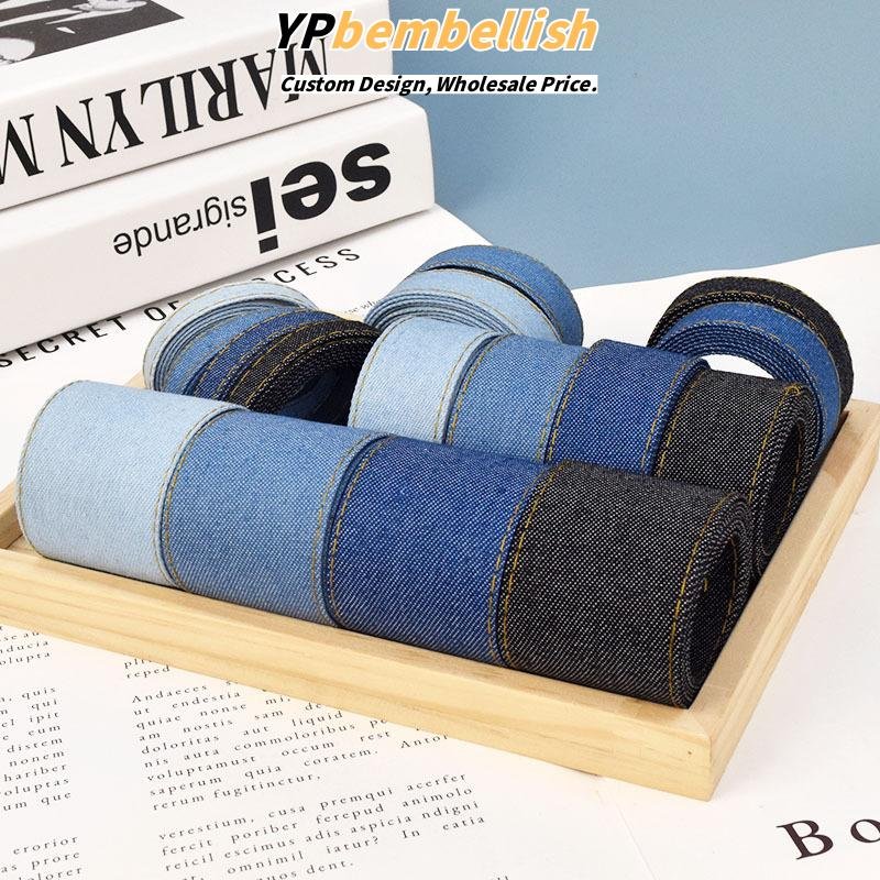 Wholesale Vintage Denim Ribbon Bands with Edge Stitching for Handmade Clips - Customizable Products