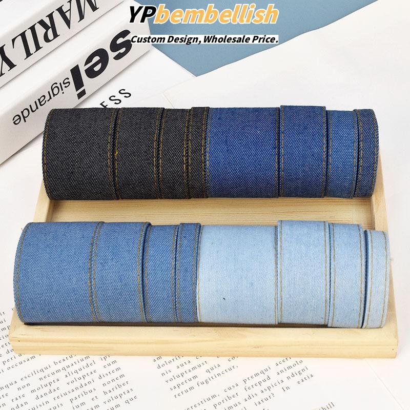 Wholesale Vintage Denim Ribbon Bands with Edge Stitching for Handmade Clips - Customizable Products