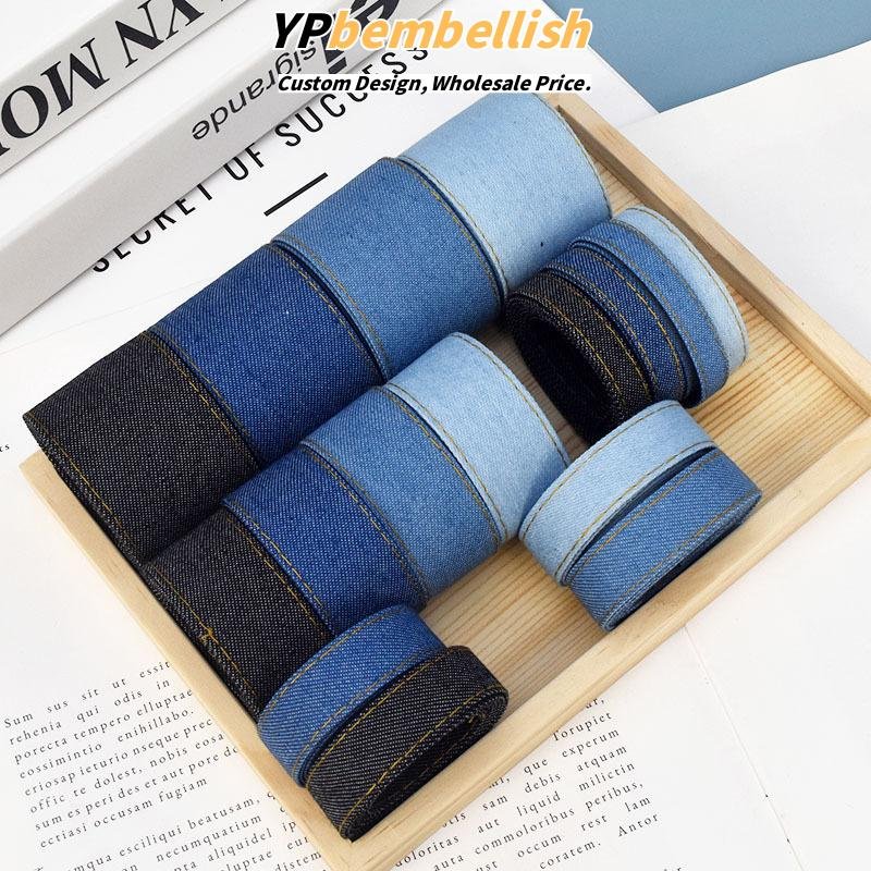Wholesale Vintage Denim Ribbon Bands with Edge Stitching for Handmade Clips - Customizable Products