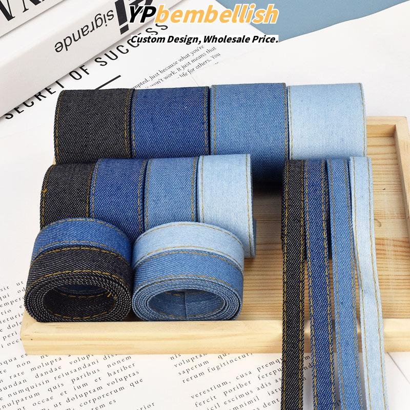 Wholesale Vintage Denim Ribbon Bands with Edge Stitching for Handmade Clips - Customizable Products